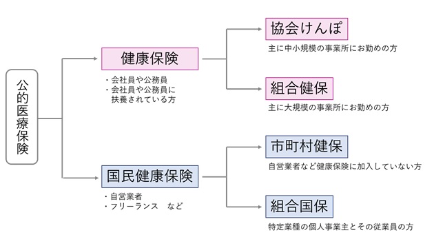 公的医療保険の種類イメージ図